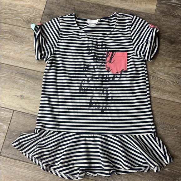 Matilda Jane Other - Matilda Jane Short Sleeve Navy & White Stripe Shirt with Ruffle Bottom Size 12